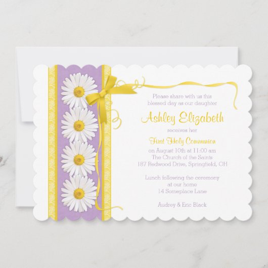 Invitation communion violet jaune Shasta Daisy (Devant)