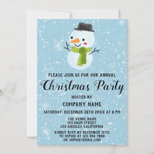 Invitation Compagnie Fête Noël Blanc Snowman Bleu (Devant)