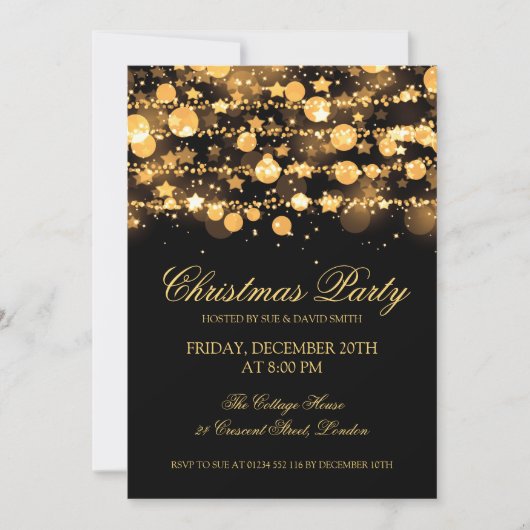 Invitation Compagnie Noël Party Gold String Lights (Devant)