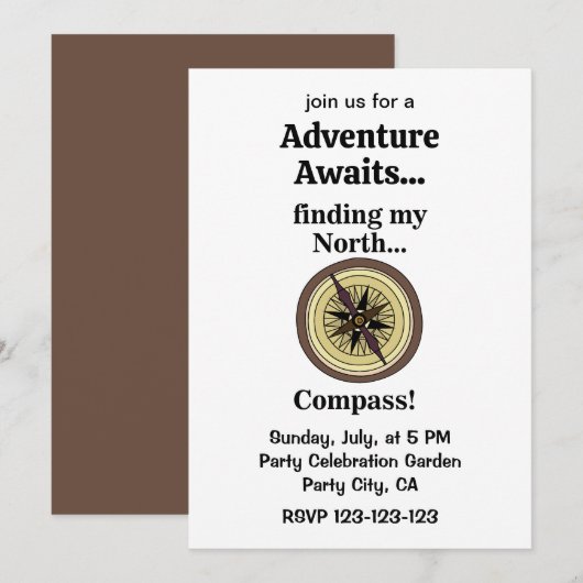 Invitation Compass Instrument Funny Adventure Awaits  (Devant / Derrière)