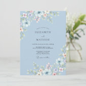 Invitation Composition de fleurs bleues ciel pour mariage (Debout devant)