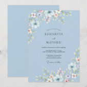 Invitation Composition de fleurs bleues ciel pour mariage (Devant / Derrière)