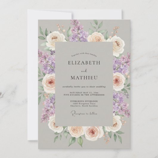 Invitation Composition de fleurs de lavande pour mariage (Devant)