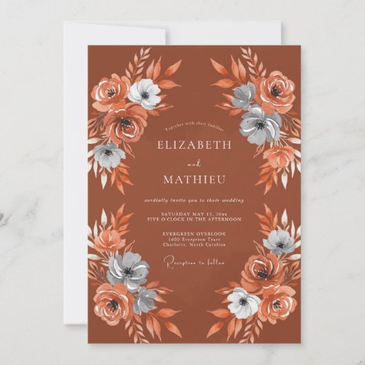 Invitation Composition de fleurs de terre cuite pour mariage (Devant)