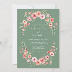 Invitation Composition de fleurs roses sauge pour mariage