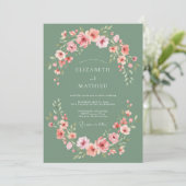 Invitation Composition de fleurs roses sauge pour mariage (Debout devant)