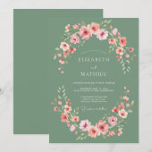 Invitation Composition de fleurs roses sauge pour mariage (Devant / Derrière)