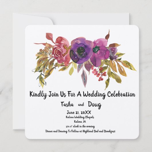 Invitation Composition florale aquarelle mariage (Devant)