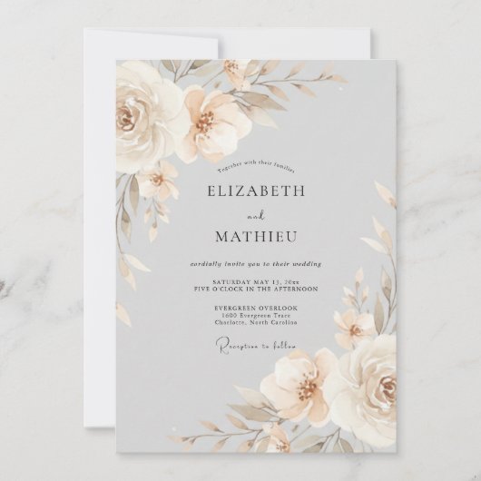 Invitation Composition florale beige pour mariage (Devant)