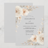 Invitation Composition florale beige pour mariage (Devant / Derrière)