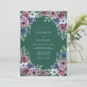 Invitation Composition Florale Bleu Mauve Mariage (Debout devant)