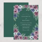 Invitation Composition Florale Bleu Mauve Mariage (Devant / Derrière)