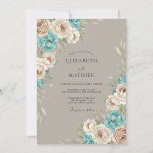Invitation Composition florale bleu taupe pour mariage