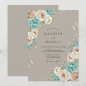 Invitation Composition florale bleu taupe pour mariage (Devant / Derrière)