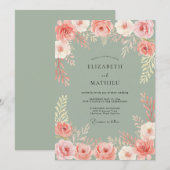 Invitation Composition Florale de Corail Romance Mariage (Devant / Derrière)