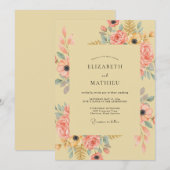 Invitation Composition florale de mariage aux pêches (Devant / Derrière)