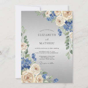 Invitation Composition florale de mariage crème bleu