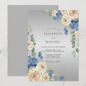 Invitation Composition florale de mariage crème bleu (Devant / Derrière)