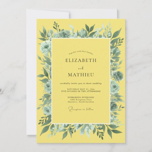Invitation Composition florale de sauge jaune pour mariage (Devant)