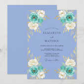 Invitation Composition florale de teinte sarcelle pour mariag (Devant / Derrière)