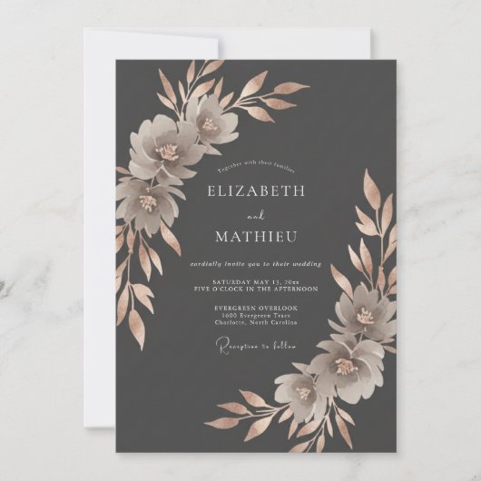 Invitation Composition Florale Grise Mariage (Devant)
