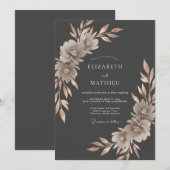 Invitation Composition Florale Grise Mariage (Devant / Derrière)