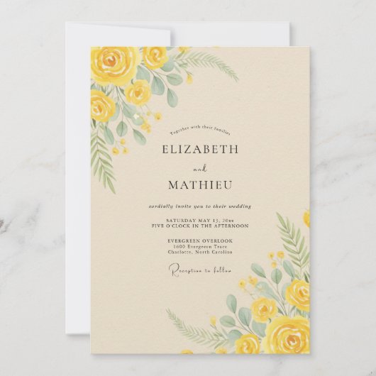 Invitation Composition Florale Jaune de Mariage (Devant)