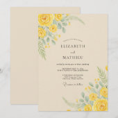 Invitation Composition Florale Jaune de Mariage (Devant / Derrière)