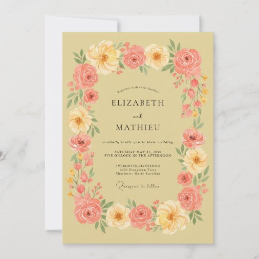 Invitation Composition florale mariage Coral Blush (Devant)