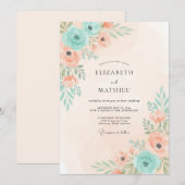 Invitation Composition florale mariage pêche et menthe (Devant / Derrière)