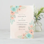 Invitation Composition florale mariage pêche menthe (Debout devant)
