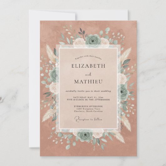Invitation Composition florale mariage Rose poussiéreuse (Devant)