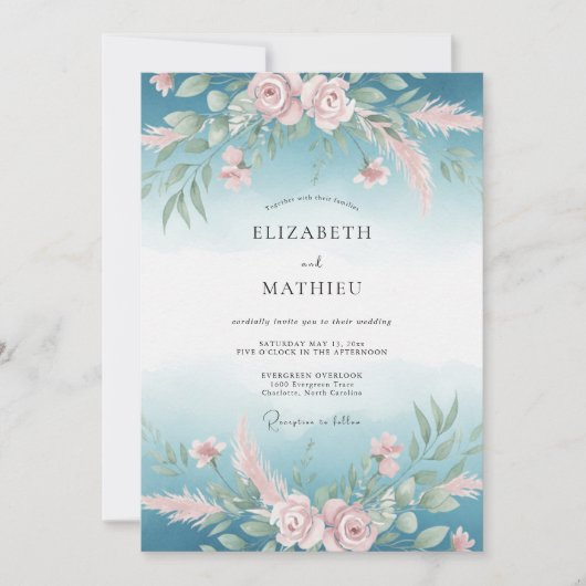 Invitation Composition florale mariage Teinte de rose sarcell (Devant)
