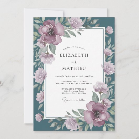Invitation Composition Florale Mauve pour Mariage (Devant)