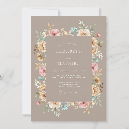 Invitation Composition Florale Tannique Romantique Mariage (Devant)