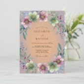 Invitation Composition florale violette pour mariage (Debout devant)