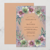 Invitation Composition florale violette pour mariage (Devant / Derrière)