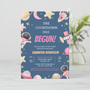 Invitation Compte à rebours Baby shower de filles spatiales