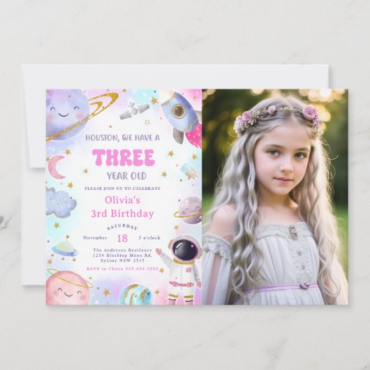 Invitation Compte à rebours de l'espace astronaute 3e anniver (Devant)