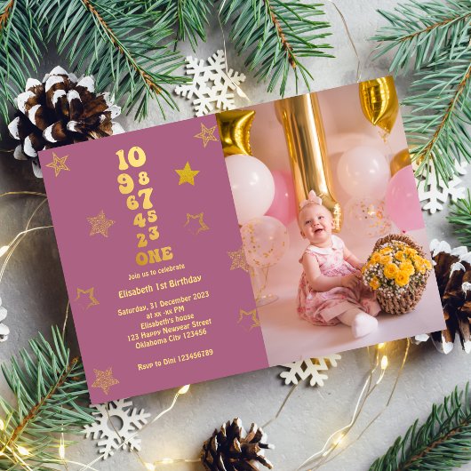 Invitation Compte à rebours du Nouvel An 1er anniversaire Pho