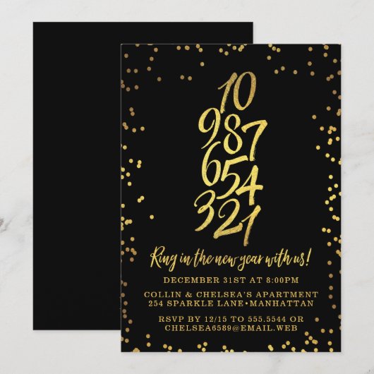 Invitation Compte à rebours fête de la Saint-Sylvestre (Devant / Derrière)