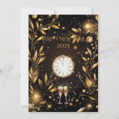 Invitation Compteur à rebours du Nouvel An noir et or luxueux (Devant)