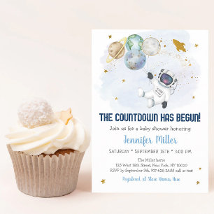 Invitation Compteur de Baby Shower Astronaute dans l'Espace