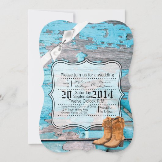 Invitation Compteur de bottes en bois de grange bleue 5x7 Fai (Devant)