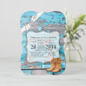 Invitation Compteur de bottes en bois de grange bleue 5x7 Fai (Debout devant)