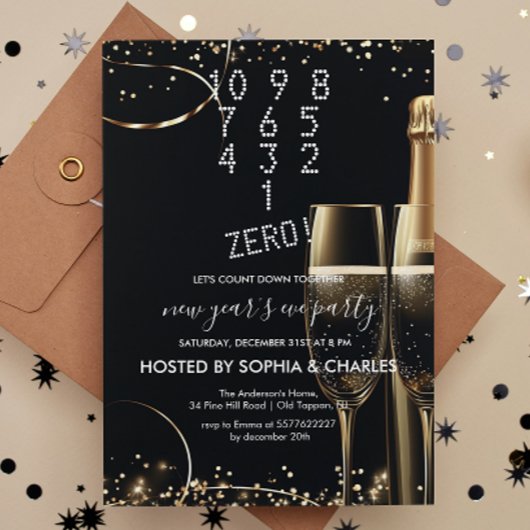 Invitation Comptez sur White Champagne Fête du Nouvel An