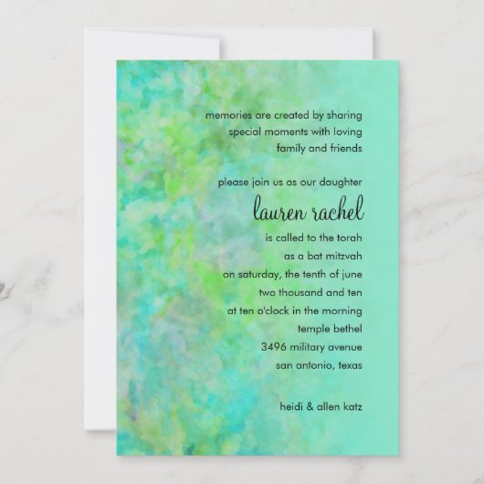 Invitation Conception abstraite bat mitzvah en Aqua (Devant)