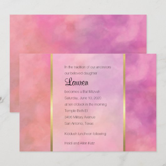 Invitation Conception Abstraite de Bat Mitzvah en Rose (Devant / Derrière)