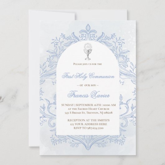 Invitation conception bleue Première Sainte Communion (Devant)