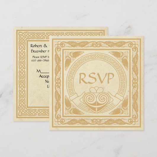 Invitation Conception celtique avec réponse de mariage Cladda (Devant / Derrière)
